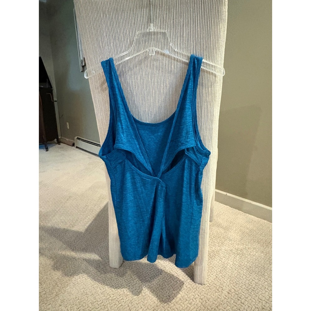 DSG Womens XL Blue Space Dye Twist Back Cutout Activewear Tank Top Scoop Neck